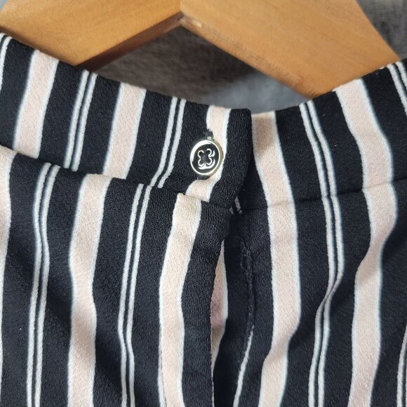 Adrianna Papell Womens Sleeveless Top XS Black White Striped Ruffle Neck Career - Picture 6 of 9